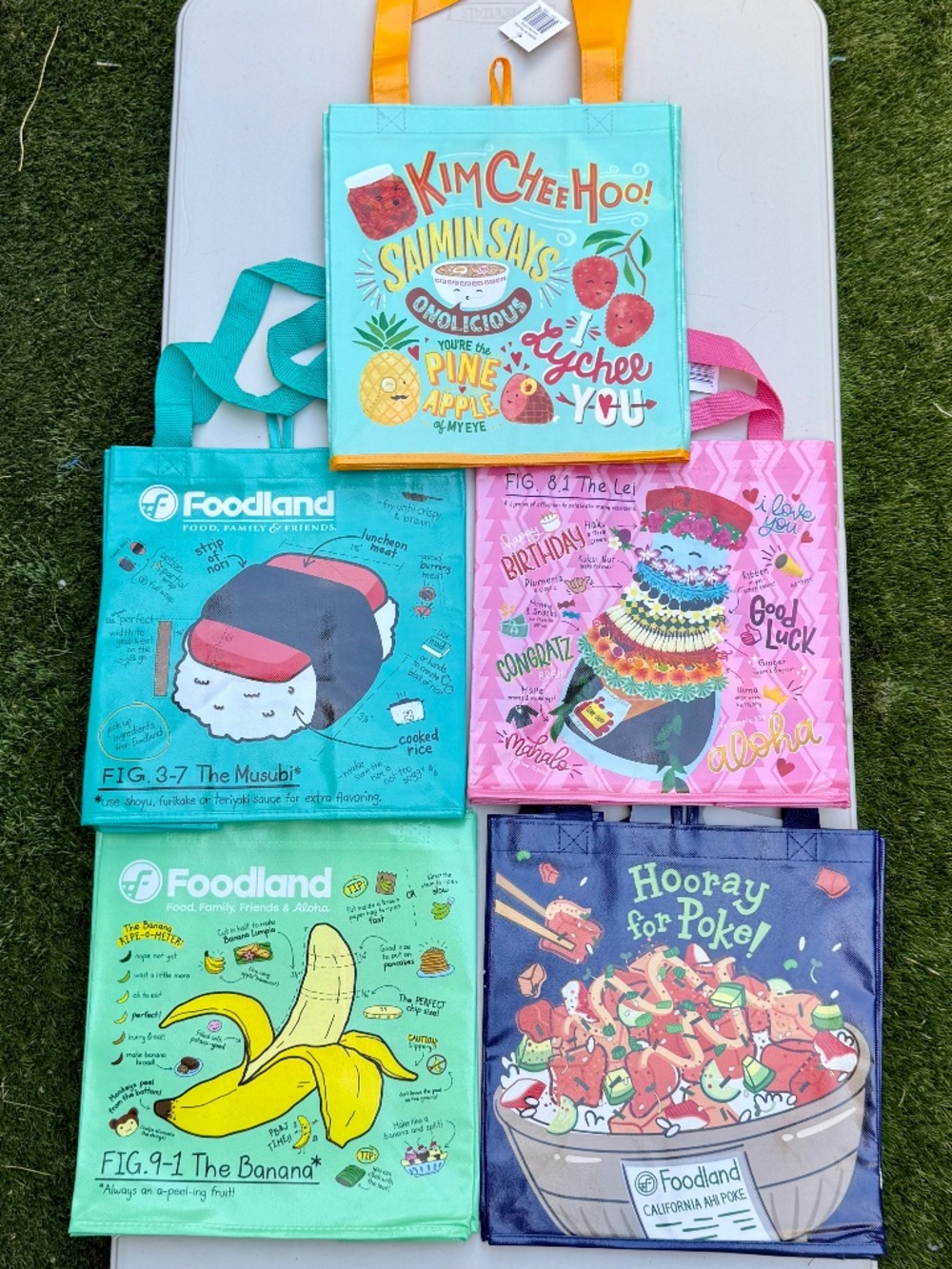 💥 Lot of 5 Foodland Hawaii Exclusive Heavy Duty Recycled Plastic Shopping Bags